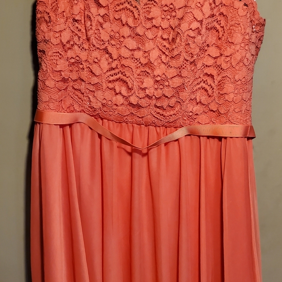 David's Bridal One Shoulder Formal Minidress Sz 10 Guava Lace Top Zip Up Back - Picture 5 of 12
